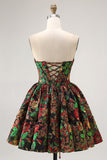 Off The Shoulder Donkergroen Brokaat Bloemen A Line Bedrukte Homecoming Jurk