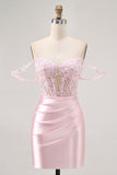 Roze Off The Shoulder Bodycon Korset Homecoming Jurk