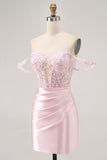 Roze Off The Shoulder Bodycon Korset Homecoming Jurk