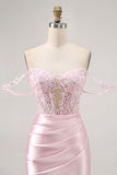 Roze Off The Shoulder Bodycon Korset Homecoming Jurk