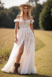 Witte A Line Lace Western trouwjurk met split
