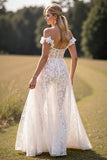 Witte A Line Lace Western trouwjurk met split