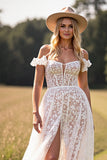Witte A Line Lace Western trouwjurk met split