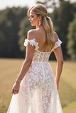Witte A Line Lace Western trouwjurk met split