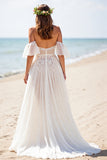 Witte A-lijn chiffon strand trouwjurk met split