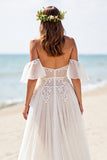 Witte A-lijn chiffon strand trouwjurk met split