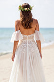 Witte A-lijn chiffon strand trouwjurk met split