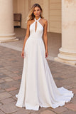 Wit Halter A Line Keyhole Trouwjurk
