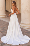 Wit Halter A Line Keyhole Trouwjurk