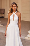 Wit Halter A Line Keyhole Trouwjurk
