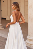 Wit Halter A Line Keyhole Trouwjurk