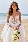 Chiffon A Line Beach Sweep Train trouwjurk met kant