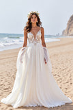 Chiffon A Line Beach Sweep Train trouwjurk met kant