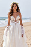 Chiffon A Line Beach Sweep Train trouwjurk met kant