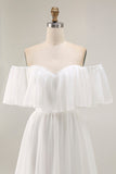 Witte Off the Shoulder Ruffle Chiffon A Line trouwjurk