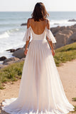 A Line Witte Cold Shoulder Chiffon Beach Trouwjurk