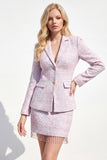 2-delige lichtroze tweed homecoming-outfits met franjes