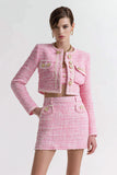 Roze 2-delige tweed korte homecoming-outfits