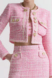 Roze 2-delige tweed korte homecoming-outfits