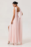 Blush A Line Ruched Strapless Chiffon Lange Bruidsmeisjesjurk met Split