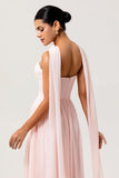 Blush A Line Ruched Strapless Chiffon Lange Bruidsmeisjesjurk met Split