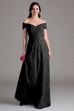 Off-the-shoulder saliegroene bloemen A-lijn lange koorjurk
