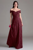 Off-the-shoulder saliegroene bloemen A-lijn lange koorjurk