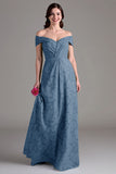 Off-the-shoulder saliegroene bloemen A-lijn lange koorjurk