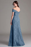 Off-the-shoulder saliegroene bloemen A-lijn lange koorjurk