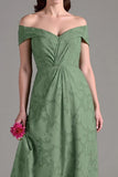 Eucalyptus A-lijn Off The Shoulder Lange Bruidsmeisjesjurk