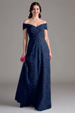 Off-the-shoulder saliegroene bloemen A-lijn lange koorjurk