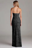 Strapless schede stoffige blauwe lange bruidsmeisjesjurk