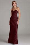 Strapless schede stoffige blauwe lange bruidsmeisjesjurk
