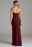 Strapless schede stoffige blauwe lange bruidsmeisjesjurk