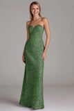 Strapless schede stoffige blauwe lange bruidsmeisjesjurk
