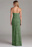 Strapless schede stoffige blauwe lange bruidsmeisjesjurk
