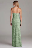 Strapless schede stoffige blauwe lange bruidsmeisjesjurk