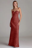 Strapless schede stoffige blauwe lange bruidsmeisjesjurk