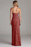 Strapless schede stoffige blauwe lange bruidsmeisjesjurk