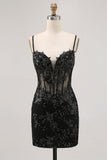 Donkergroene Bodycon Backless Sheer Korset Homecoming Jurk met Pailletten