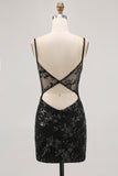Donkergroene Bodycon Backless Sheer Korset Homecoming Jurk met Pailletten
