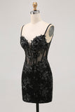 Donkergroene Bodycon Backless Sheer Korset Homecoming Jurk met Pailletten