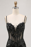 Donkergroene Bodycon Backless Sheer Korset Homecoming Jurk met Pailletten