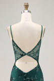 Donkergroene Bodycon Backless Sheer Korset Homecoming Jurk met Pailletten