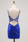 Donkergroene Bodycon Backless Sheer Korset Homecoming Jurk met Pailletten