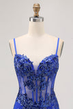 Donkergroene Bodycon Backless Sheer Korset Homecoming Jurk met Pailletten