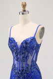 Donkergroene Bodycon Backless Sheer Korset Homecoming Jurk met Pailletten