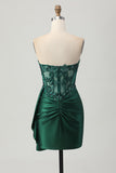 Sprankelende donkergroene strapless korset pailletten bodycon homecoming jurk met slinger