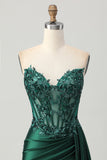 Sprankelende donkergroene strapless korset pailletten bodycon homecoming jurk met slinger