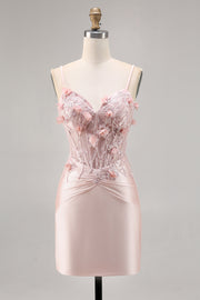 Roze satijnen korset Bodycon Homecoming jurk met applicaties